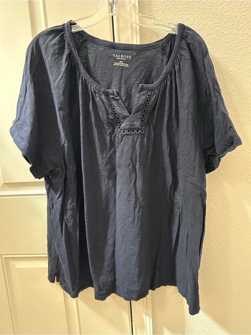 Talbots Navy Eyelet-Trim Peasant Blouse